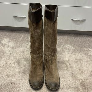 Franco sarto pull on boots in suede with leather trim.  Never worn